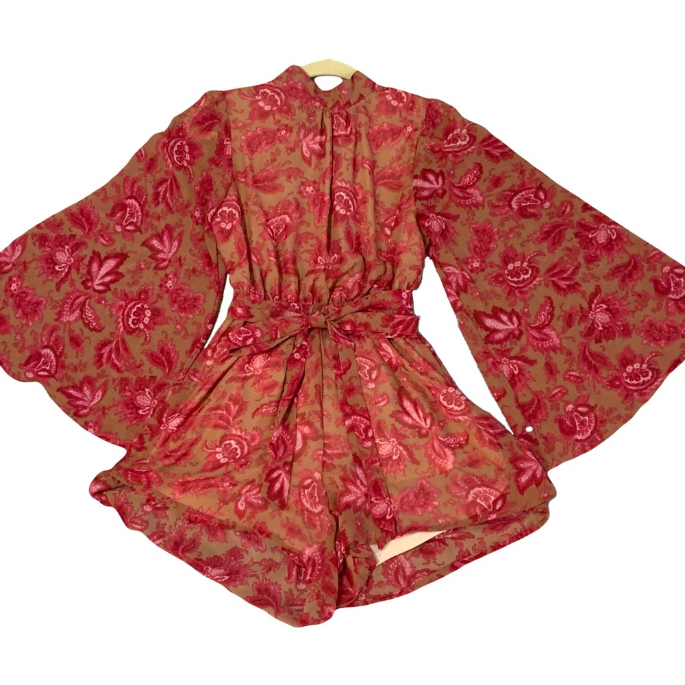 Pink floral paisley romper, flowy and backless